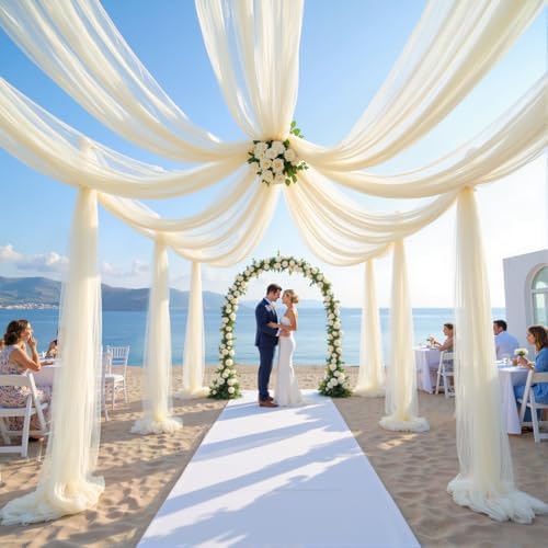 4 Panels Ivory Wedding Arch Draping Fabric 30" x 19ft Wedding Drapes Tulle Drapes for Backdrop Sheer Fabric, alternate view 5