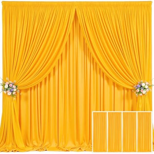 4 Panels Marigold Backdrop Curtain for Parties Wrinkle Free Photo Curtains Backdrop Drapes Fabric Decoration for