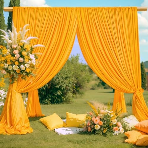 4 Panels Marigold Backdrop Curtain for Parties Wrinkle Free Photo Curtains Backdrop Drapes Fabric Decoration for, alternate