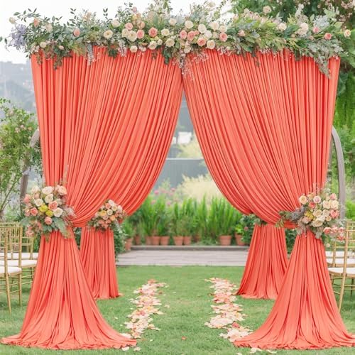 4 Panels Orange Backdrop Curtain for Parties Wrinkle Free Photo Curtains Backdrop Drapes Fabric Decoration for, alternate