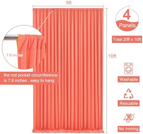 4 Panels Orange Backdrop Curtain for Parties Wrinkle Free Photo Curtains Backdrop Drapes Fabric Decoration for, alternate