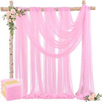 4 Panels Pink Wedding Arch Draping Fabric 30" x 19ft Wedding Drapes Tulle Drapes for Backdrop Sheer Fabric