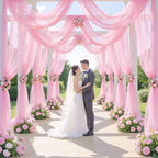 4 Panels Pink Wedding Arch Draping Fabric 30" x 19ft Wedding Drapes Tulle Drapes for Backdrop Sheer Fabric, alternate view 5