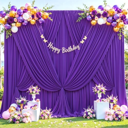4 Panels Purple Backdrop Curtain for Parties Wedding Wrinkle Free Purple Photo Curtains Backdrop Drapes Fabric, alternate