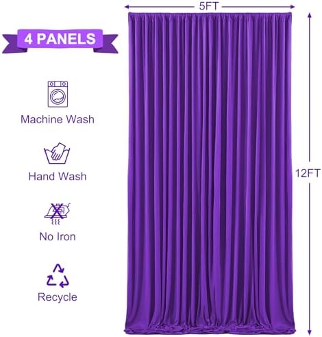 4 Panels Purple Backdrop Curtains for Wedding Party Wrinkle Free Backdrops Curtain Drapes Fabric Decorations, alternate view