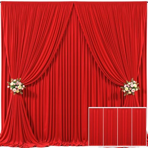 4 Panels Red Backdrop Curtain for Parties Wedding Wrinkle Free Red Photo Curtains Backdrop Drapes Fabric