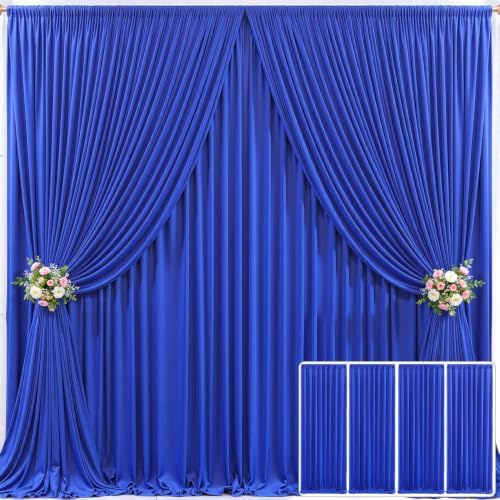 4 Panels Royal Blue Backdrop Curtain for Parties Wrinkle Free Blue Photo Curtains Backdrop Drapes Fabric