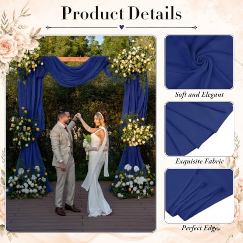 4 Panels Royal Blue Wedding Arch Draping Fabric 29" X 20FT Sheer Chiffon Drapes Bridal Baby Shower Backdrop for, alternate