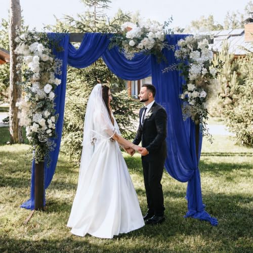4 Panels Royal Blue Wedding Arch Draping Fabric 29" X 20FT Sheer Chiffon Drapes Bridal Baby Shower Backdrop for, alternate