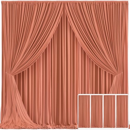 4 Panels Rust Backdrop Curtain for Parties Wedding Wrinkle Free Red Photo Curtains Backdrop Drapes Fabric