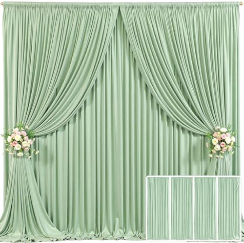 4 Panels Sage Green Backdrop Curtain for Parties Wrinkle Free Dark Green Photo Curtains Backdrop Drapes Fabric