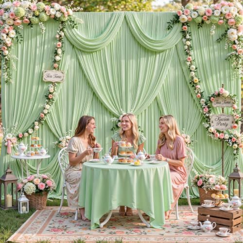 4 Panels Sage Green Backdrop Curtain for Parties Wrinkle Free Dark Green Photo Curtains Backdrop Drapes Fabric, alternate
