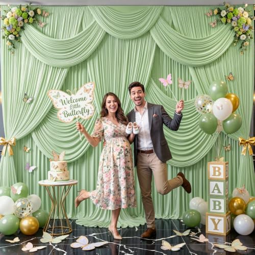 4 Panels Sage Green Backdrop Curtain for Parties Wrinkle Free Dark Green Photo Curtains Backdrop Drapes Fabric, alternate