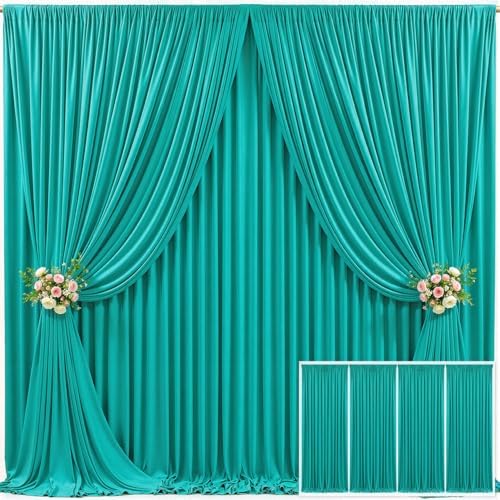 4 Panels Turquoise Backdrop Curtain for Parties Wrinkle Free Photo Backdrops Drapes Background Fabric Decoration