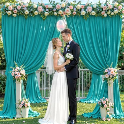 4 Panels Turquoise Backdrop Curtain for Parties Wrinkle Free Photo Backdrops Drapes Background Fabric Decoration, alternate