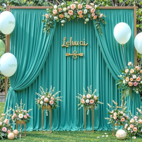 4 Panels Turquoise Backdrop Curtain for Parties Wrinkle Free Photo Backdrops Drapes Background Fabric Decoration, alternate