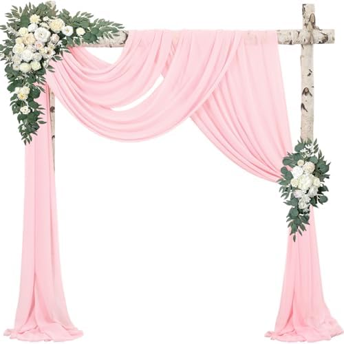 4 Panels Wedding Arch Draping Fabric 20Ft Length x 28" Width Light Pink Arch Drapes Chiffon Fabric Sheer