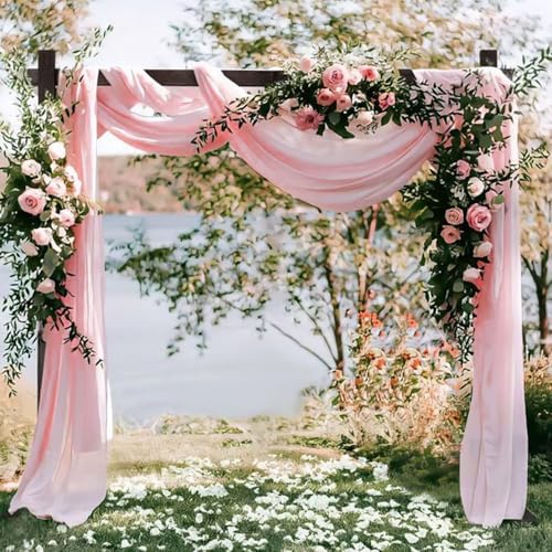 4 Panels Wedding Arch Draping Fabric 20Ft Length x 28" Width Light Pink Arch Drapes Chiffon Fabric Sheer, alternate view 2