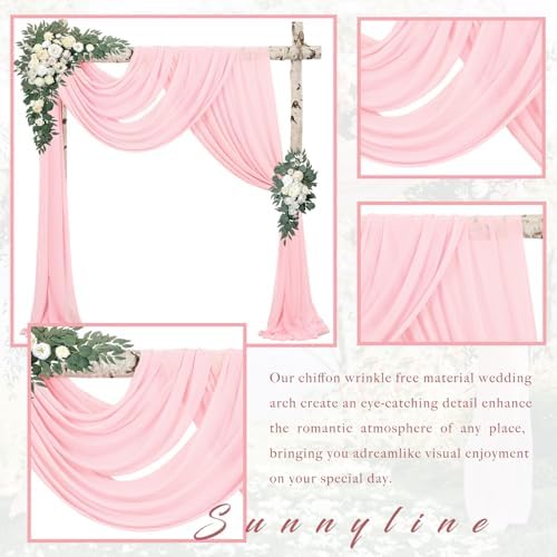4 Panels Wedding Arch Draping Fabric 20Ft Length x 28" Width Light Pink Arch Drapes Chiffon Fabric Sheer, alternate view 3