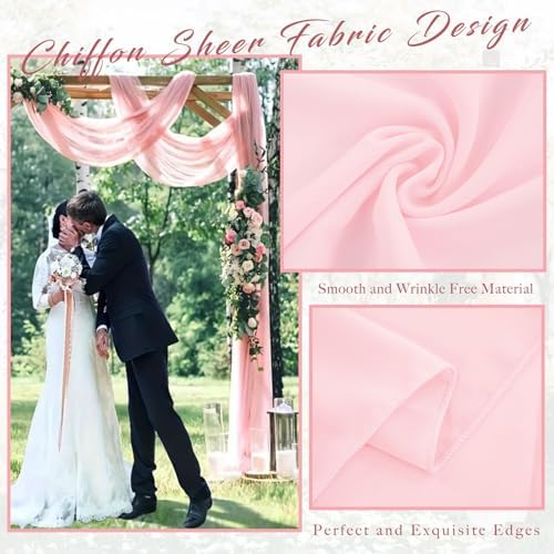 4 Panels Wedding Arch Draping Fabric 20Ft Length x 28" Width Light Pink Arch Drapes Chiffon Fabric Sheer, alternate view 4