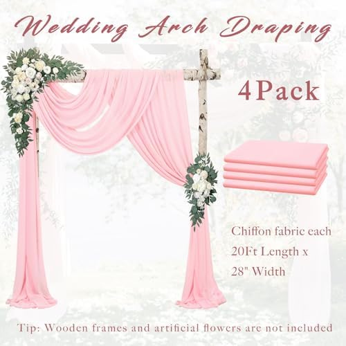 4 Panels Wedding Arch Draping Fabric 20Ft Length x 28" Width Light Pink Arch Drapes Chiffon Fabric Sheer, alternate view 6