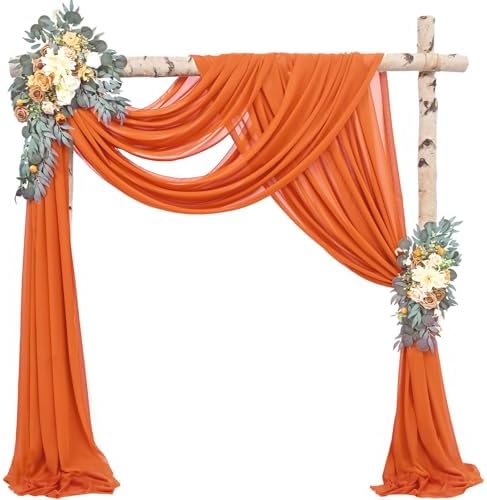 4 Panels Wedding Arch Draping Fabric 20Ft Length x 28" Width Orange Arch Drapes Chiffon Fabric Sheer Curtains