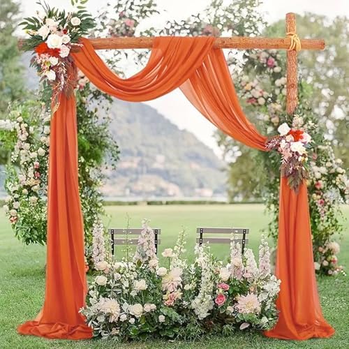 4 Panels Wedding Arch Draping Fabric 20Ft Length x 28" Width Orange Arch Drapes Chiffon Fabric Sheer Curtains, alternate view