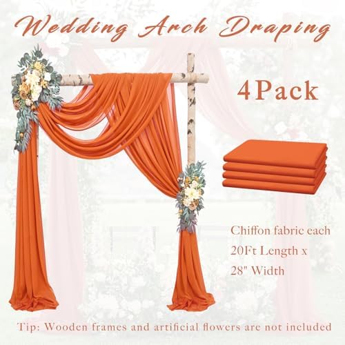 4 Panels Wedding Arch Draping Fabric 20Ft Length x 28" Width Orange Arch Drapes Chiffon Fabric Sheer Curtains, alternate view