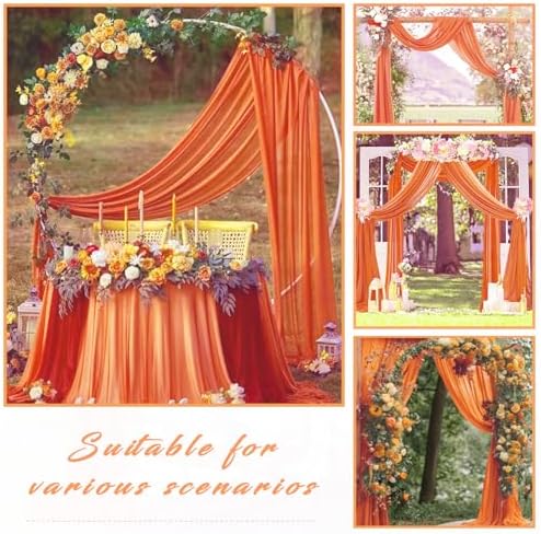 4 Panels Wedding Arch Draping Fabric 20Ft Length x 28" Width Orange Arch Drapes Chiffon Fabric Sheer Curtains, alternate view
