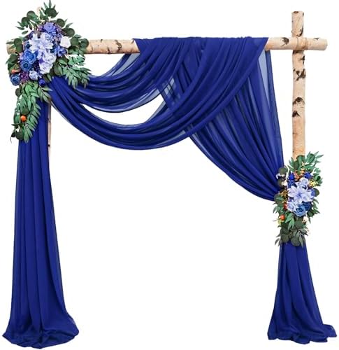 4 Panels Wedding Arch Draping Fabric 20Ft Length x 28" Width Royal Blue Arch Drapes Chiffon Fabric Sheer