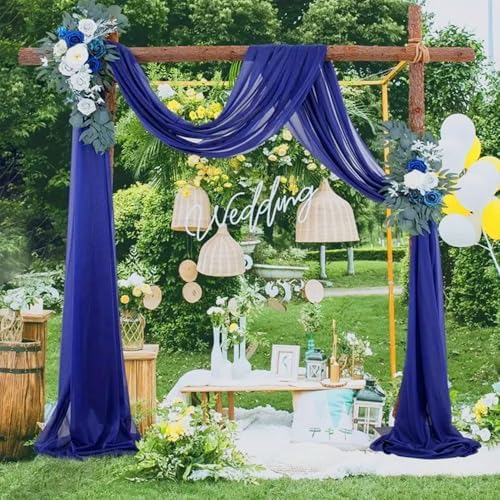 4 Panels Wedding Arch Draping Fabric 20Ft Length x 28" Width Royal Blue Arch Drapes Chiffon Fabric Sheer, alternate view 2