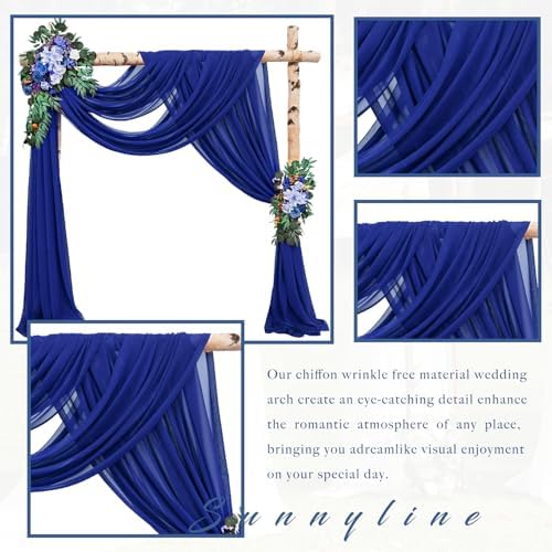 4 Panels Wedding Arch Draping Fabric 20Ft Length x 28" Width Royal Blue Arch Drapes Chiffon Fabric Sheer, alternate view 3