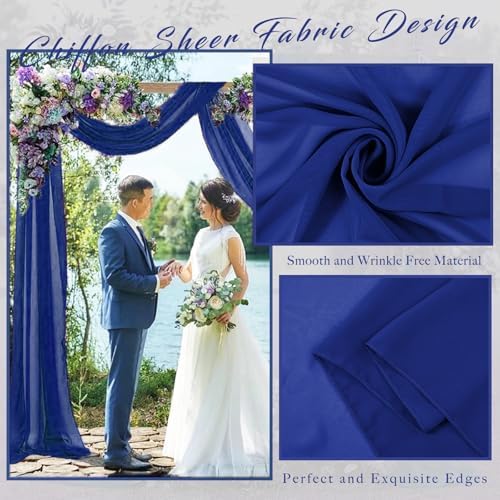 4 Panels Wedding Arch Draping Fabric 20Ft Length x 28" Width Royal Blue Arch Drapes Chiffon Fabric Sheer, alternate view 4