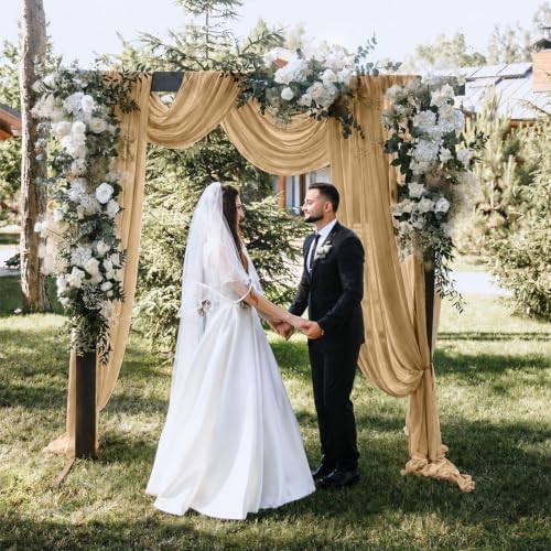 4 Panels Wedding Arch Draping Fabric 29" X 20FT Nude Chiffon Sheer Drapes Backdrop for Wedding Ceremony Bridal, alternate