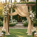 4 Panels Wedding Arch Draping Fabric 29" X 20FT Nude Chiffon Sheer Drapes Backdrop for Wedding Ceremony Bridal, alternate