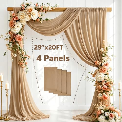 4 Panels Wedding Arch Draping Fabric 29" X 20FT Nude Chiffon Sheer Drapes Backdrop for Wedding Ceremony Bridal, alternate