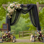4 Panels Wedding Arch Draping Fabric Black Sheer Backdrop Curtain Arch Drape for Wedding Ceremony Reception