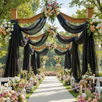 4 Panels Wedding Arch Draping Fabric Black Sheer Backdrop Curtain Arch Drape for Wedding Ceremony Reception, alternate view 3