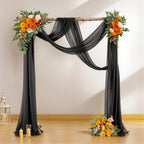 4 Panels Wedding Arch Draping Fabric Black Sheer Backdrop Curtain Arch Drape for Wedding Ceremony Reception, alternate view 5