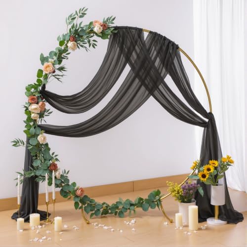 4 Panels Wedding Arch Draping Fabric Black Sheer Backdrop Curtain Arch Drape for Wedding Ceremony Reception, alternate view 6