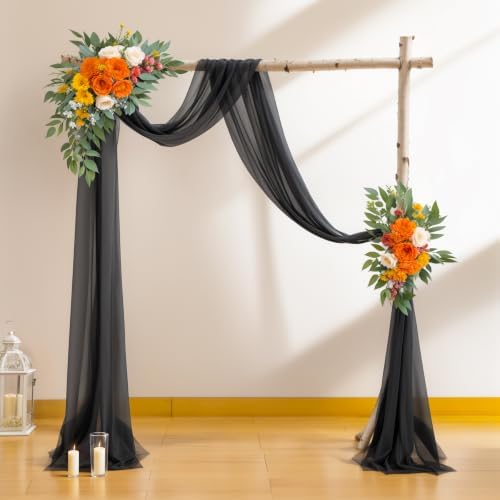 4 Panels Wedding Arch Draping Fabric Black Sheer Backdrop Curtain Arch Drape for Wedding Ceremony Reception, alternate view 7