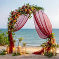 4 Panels Wedding Arch Draping Fabric Burgundy Sheer Backdrop Curtain Arch Drape for Wedding Ceremony Reception