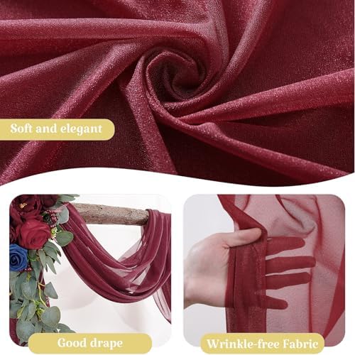 4 Panels Wedding Arch Draping Fabric Burgundy Sheer Backdrop Curtain Arch Drape for Wedding Ceremony Reception, alternate