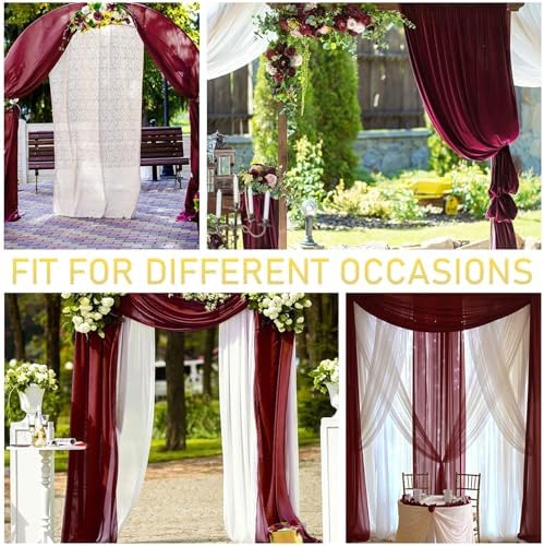 4 Panels Wedding Arch Draping Fabric Burgundy Sheer Backdrop Curtain Arch Drape for Wedding Ceremony Reception, alternate