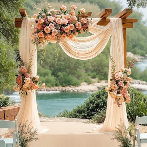 4 Panels Wedding Arch Draping Fabric Champagne Sheer Backdrop Curtain Arch Drape for Wedding Ceremony Reception