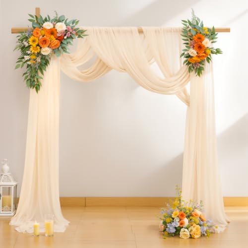 4 Panels Wedding Arch Draping Fabric Champagne Sheer Backdrop Curtain Arch Drape for Wedding Ceremony Reception, alternate