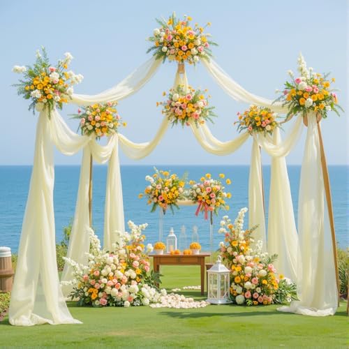 4 Panels Wedding Arch Draping Fabric Ivory Sheer Backdrop Curtain Arch Drape for Wedding Ceremony Reception, alternate view 3