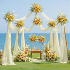 4 Panels Wedding Arch Draping Fabric Ivory Sheer Backdrop Curtain Arch Drape for Wedding Ceremony Reception, alternate view 3