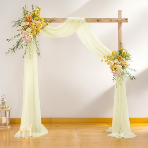 4 Panels Wedding Arch Draping Fabric Ivory Sheer Backdrop Curtain Arch Drape for Wedding Ceremony Reception, alternate view 7