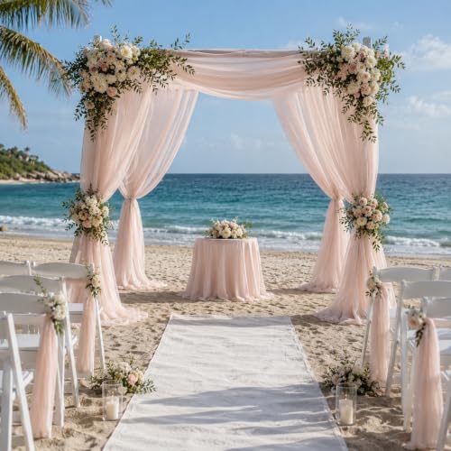 4 Panels Wedding Arch Draping Fabric Light Peach 29" X 20FT Sheer Chiffon Drapes Bridal Baby Shower Backdrop for, alternate